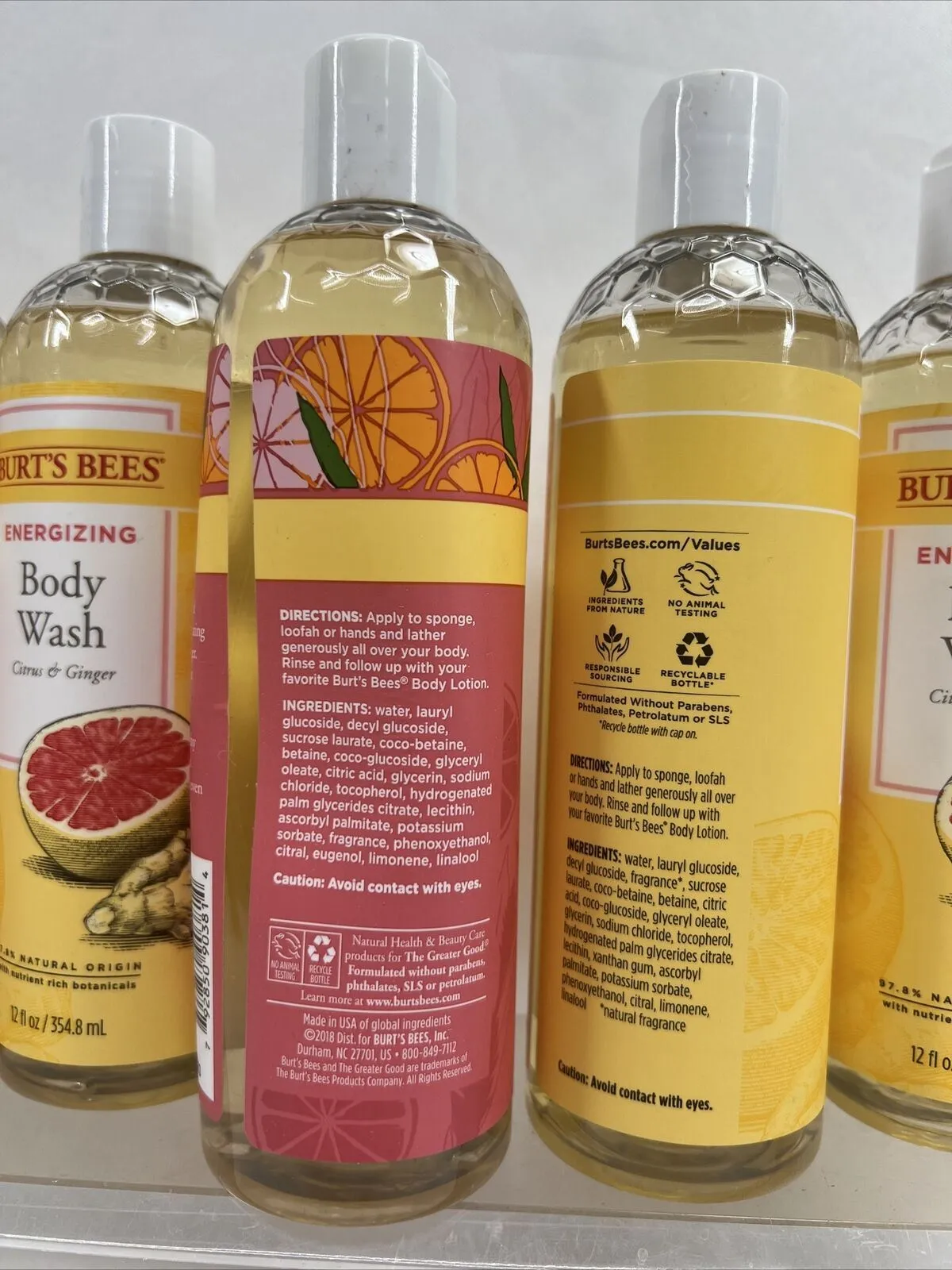 (5) Burt's Bees Energizing Citrus & Ginger Body Wash 98.7% Natural 12oz