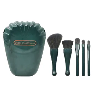 5 Pieces Of Shell Mirror Makeup Brush Set Portable Plastic Handle Powder Blusher Brush Eye Beauty Tools(Color:C) (green,one size)