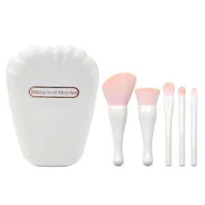 5 Pieces Of Shell Mirror Makeup Brush Set Portable Plastic Handle Powder Blusher Brush Eye Beauty Tools(Color:D)(White,One Size)