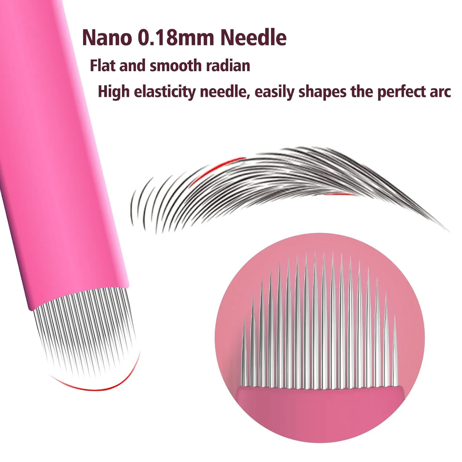 50Pcs Professional Nano Microlading Needles U Shape Microblades 0.18mm Diameter Disposable Manual Eyebrow Tattoo Blades for Hair Strokes Permanent Makeup Supplies Microblading Kits (18 U)