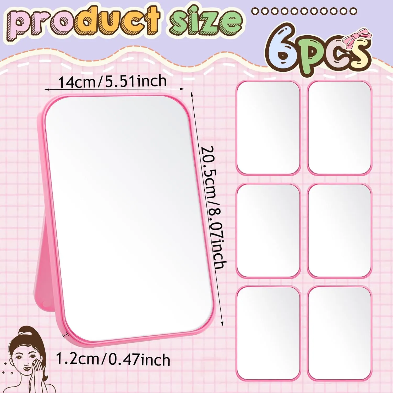 6 Pcs Spa Party Mirror Spa Party Supplies Sleepover Accessory Favors Makeup Mirror for Sleepover Slumber Birthday Favors Gift(Pink)