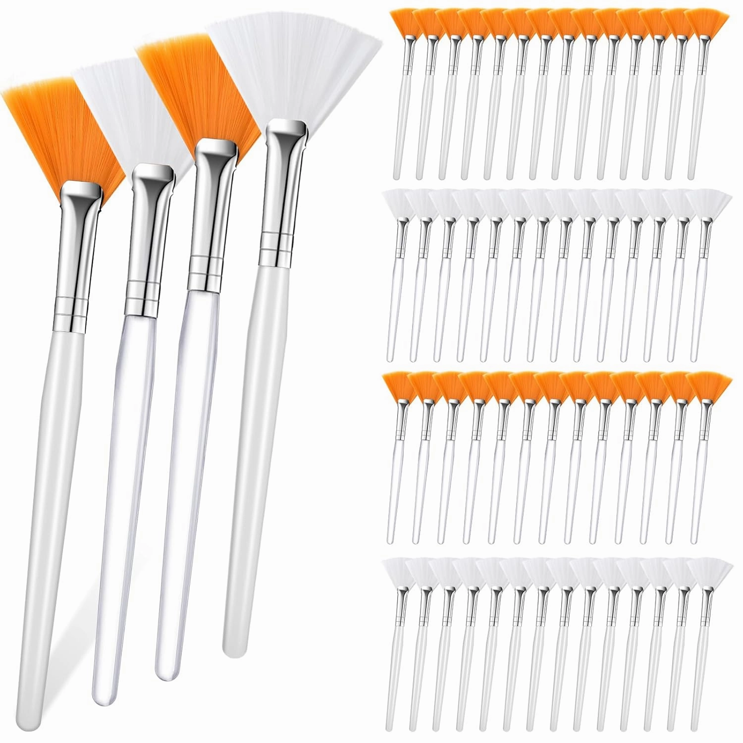 60 Pieces Fan Brushes, Soft Fan Brushes for Facials, Facial Applicator Brush for Women Girls, Facial Brushes Esthetician for Mud Clay Mask, Makeup, Yellow, White