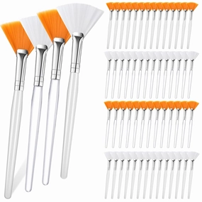 60 Pieces Fan Brushes, Soft Fan Brushes for Facials, Facial Applicator Brush for Women Girls, Facial Brushes Esthetician for Mud Clay Mask, Makeup, Yellow, White