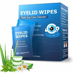 60PCs Eyelid & Lash Wipes with Hyaluronic Acid, Tea Tree Oil Eyelid Cleaser For Blepharitis, Itchy & Stye Eyes, Pre-Moistened Eyelid Wipes for Dry Eyes Relief, Daily Eye Cleanser for Sensitive Eyes