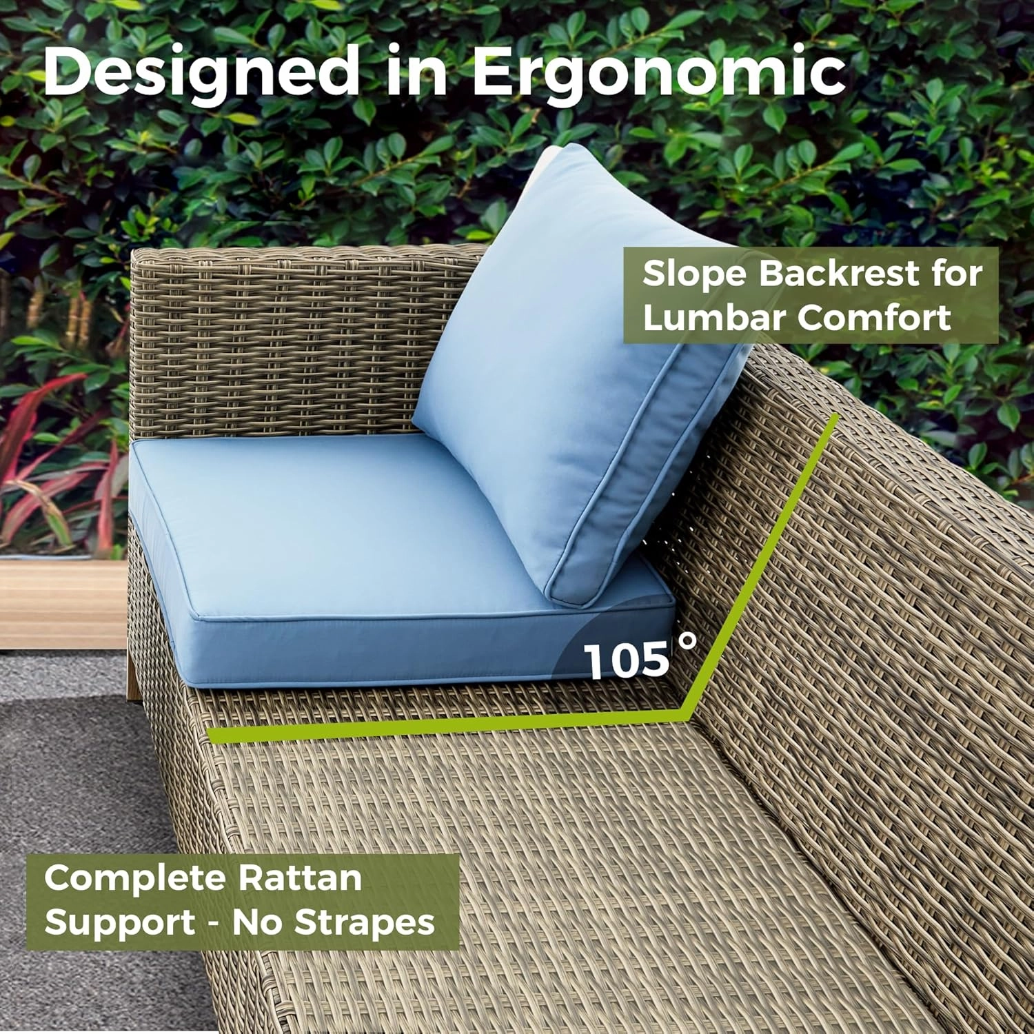 6 Pieces Sectional Sofa with Metal Top Coffee Table, Conversation Set Wicker Rattan Outdoor Furniture for Garden, Patio, Poolside, Porch PE Rattan Sofa (Blue)