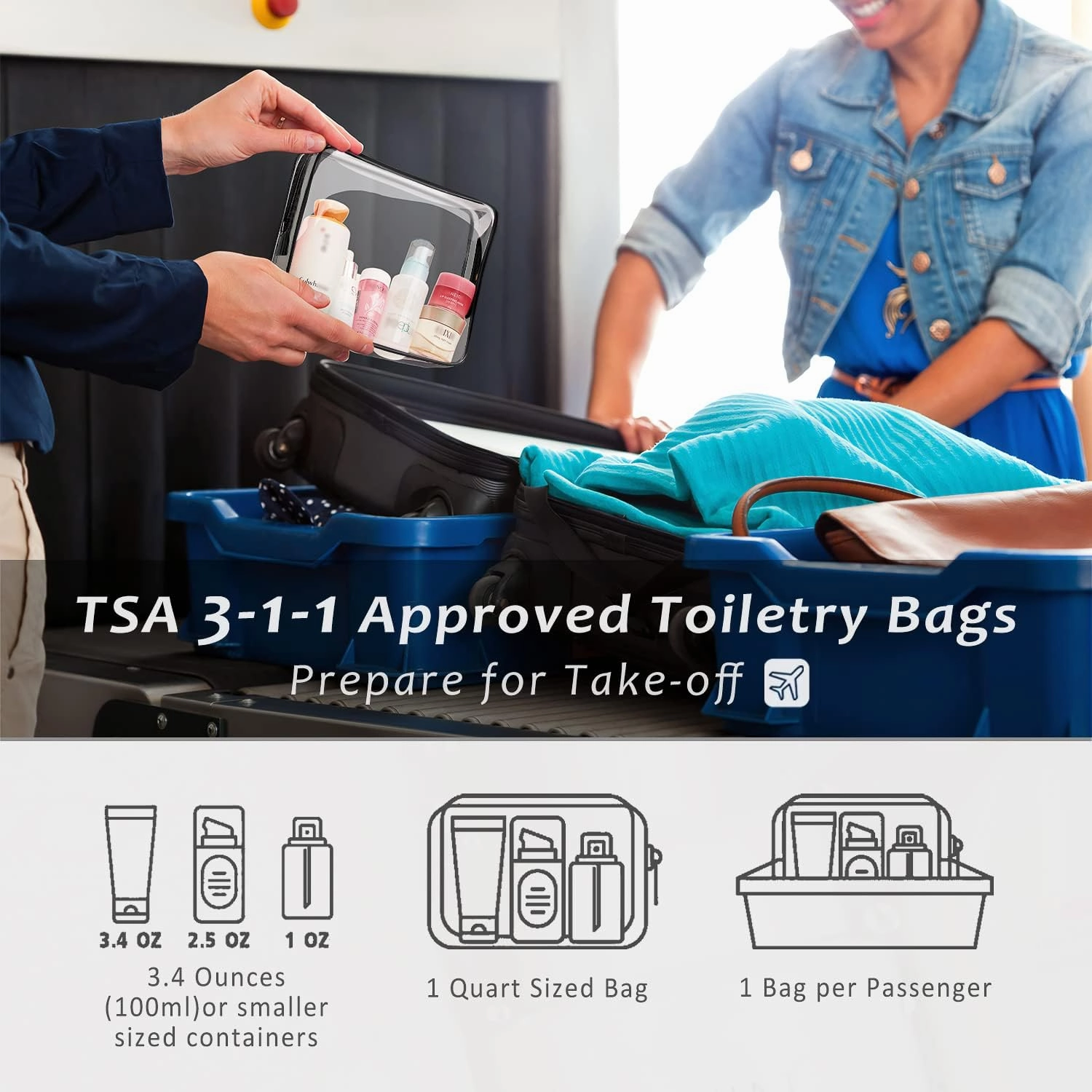 6pcs Clear Cosmetic Bags, TSA Approved Toiletry Bag Set Crystal Clear Travel Beach Essentials Bag Organization PVC, Clear Makeup Bags Luggage Pouch Carry on Airport Airline Compliant Bag Women Men