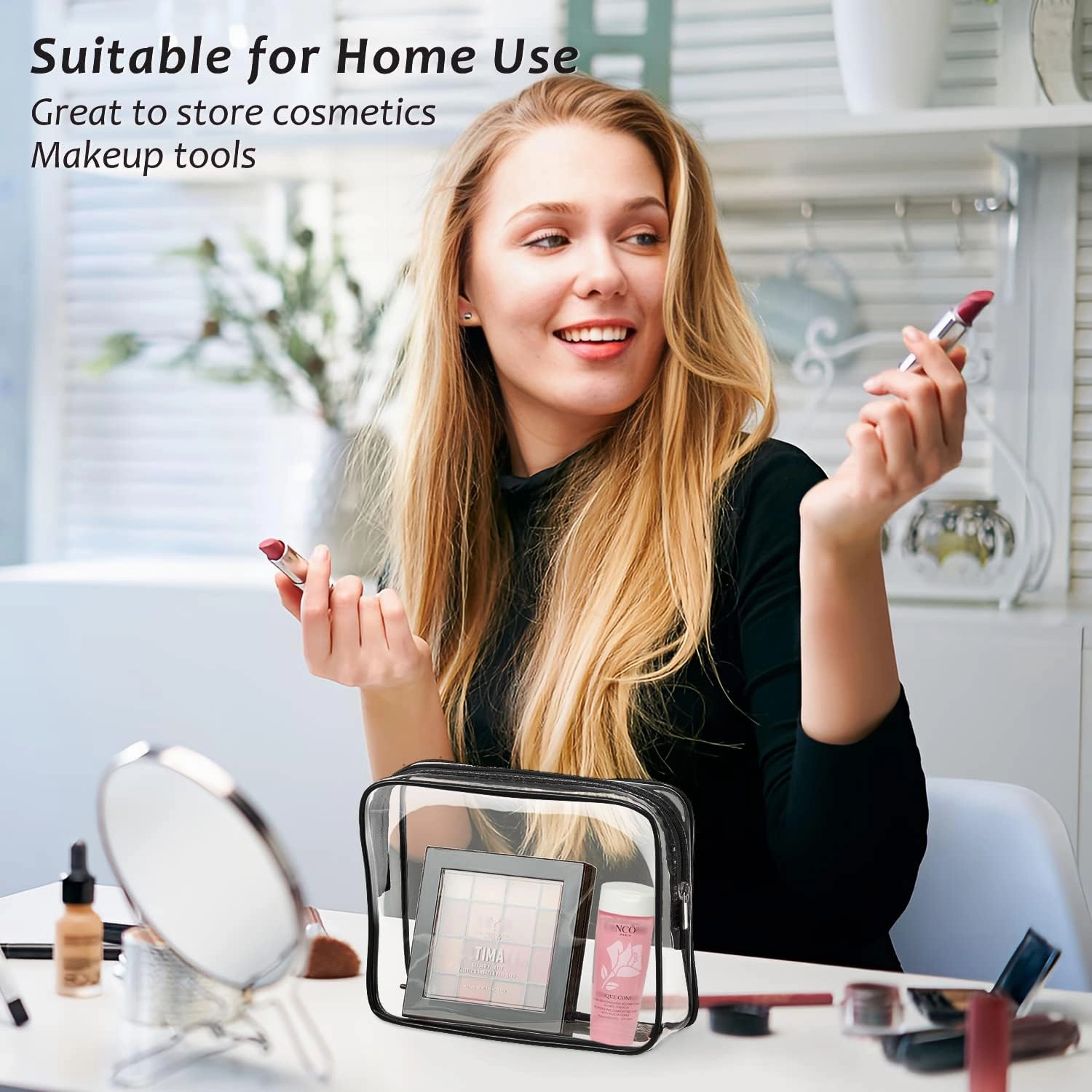 6pcs Clear Cosmetic Bags, TSA Approved Toiletry Bag Set Crystal Clear Travel Beach Essentials Bag Organization PVC, Clear Makeup Bags Luggage Pouch Carry on Airport Airline Compliant Bag Women Men