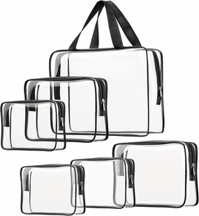6pcs Clear Cosmetic Bags, TSA Approved Toiletry Bag Set Crystal Clear Travel Beach Essentials Bag Organization PVC, Clear Makeup Bags Luggage Pouch Carry on Airport Airline Compliant Bag Women Men