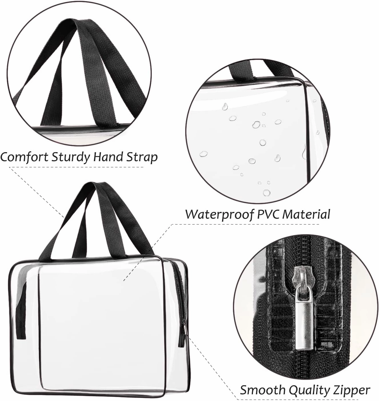 6pcs Clear Cosmetic Bags, TSA Approved Toiletry Bag Set Crystal Clear Travel Beach Essentials Bag Organization PVC, Clear Makeup Bags Luggage Pouch Carry on Airport Airline Compliant Bag Women Men