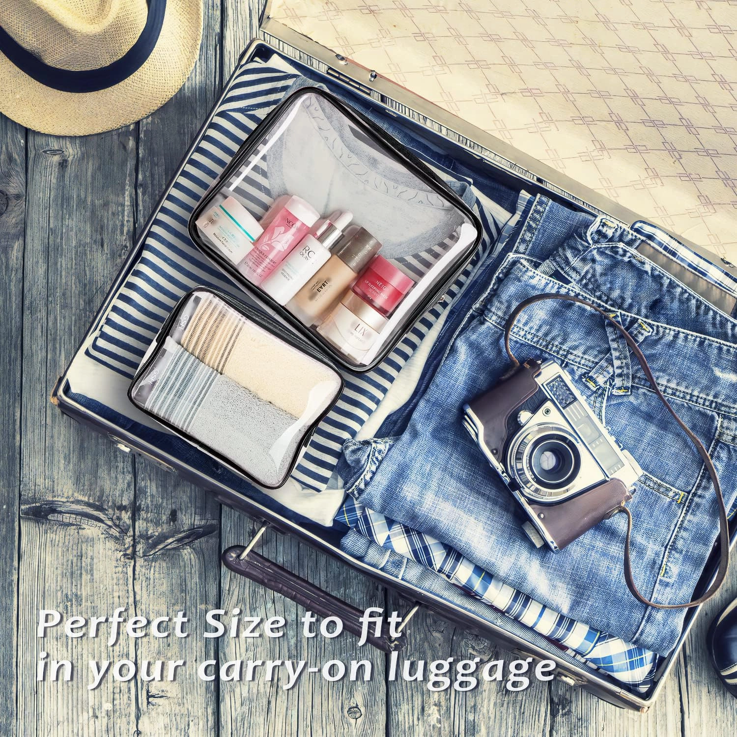 6pcs Clear Cosmetic Bags, TSA Approved Toiletry Bag Set Crystal Clear Travel Beach Essentials Bag Organization PVC, Clear Makeup Bags Luggage Pouch Carry on Airport Airline Compliant Bag Women Men