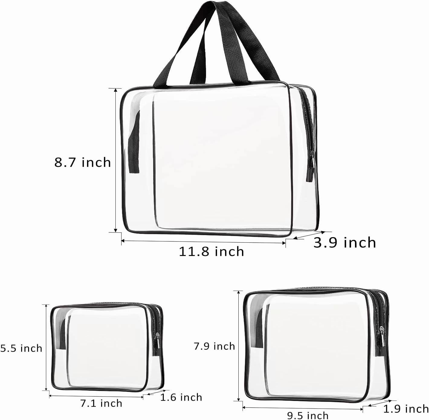 6pcs Clear Cosmetic Bags, TSA Approved Toiletry Bag Set Crystal Clear Travel Beach Essentials Bag Organization PVC, Clear Makeup Bags Luggage Pouch Carry on Airport Airline Compliant Bag Women Men