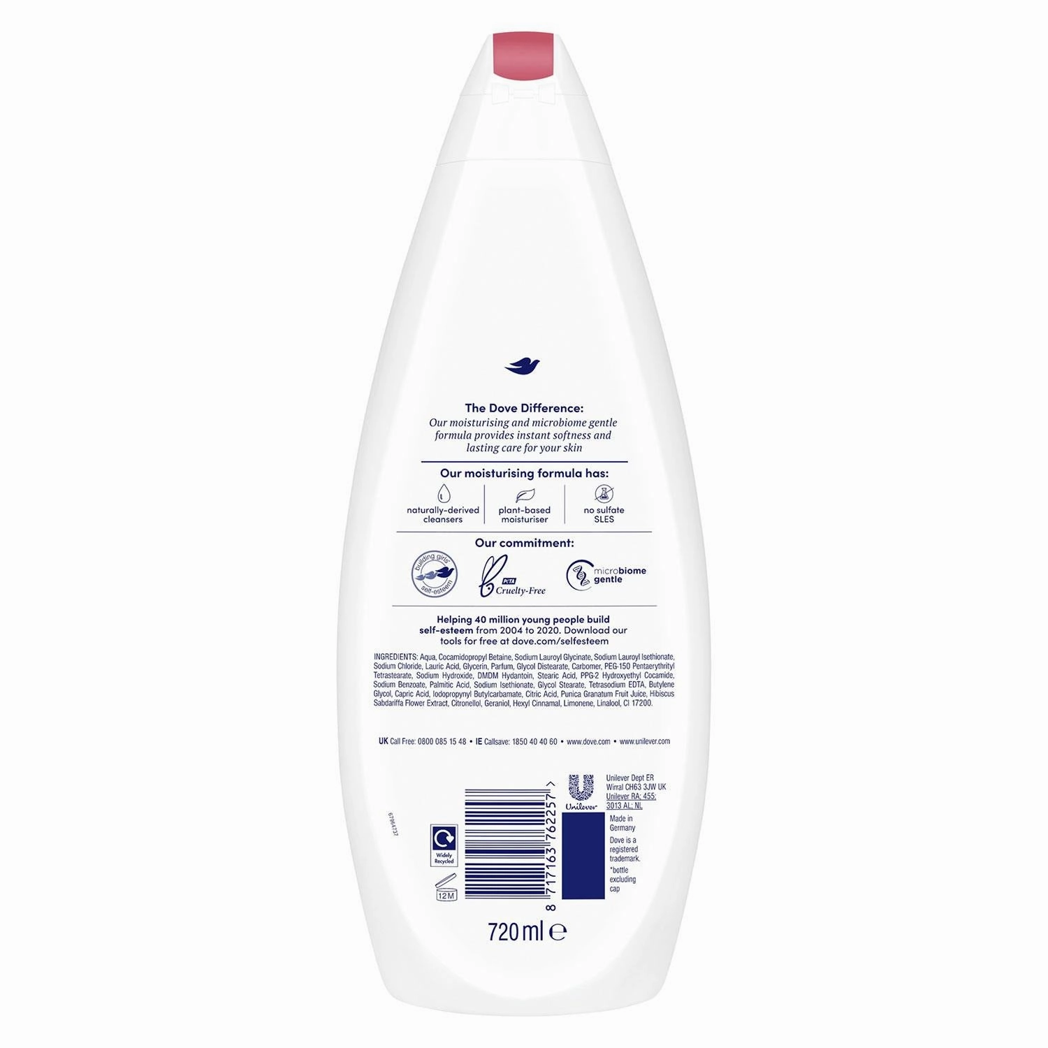 6pk of 720ml Dove Reviving Pomegranate & Hibiscus Tea Energises&Revives Bodywash