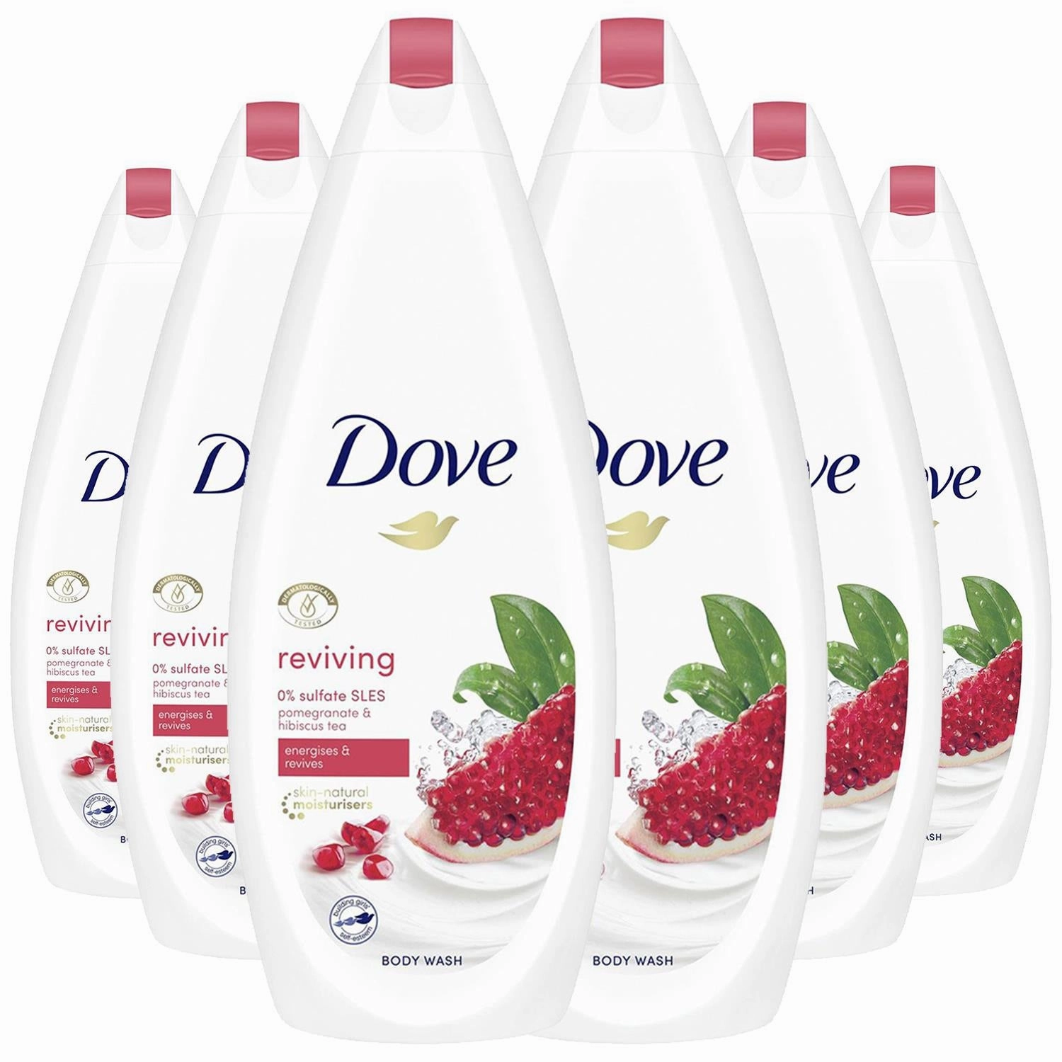 6pk of 720ml Dove Reviving Pomegranate & Hibiscus Tea Energises&Revives Bodywash