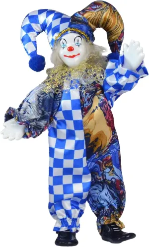 8 Inch Clown Doll with Porcelain Head and Limbs, Blue Checkered Pattern Halloween Doll, Perfect for Christmas and Home Decoration