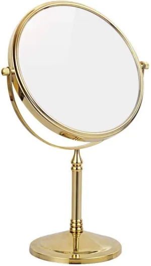 8 Inch Double Sided Standing Makeup Mirrors, Magnification & Regular Professional 360° Rotating Brass Vanity Cosmetic Mirrors,Gold,7X