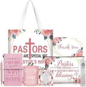 8 Pcs Pastor's Wife Appreciation Gifts Set Includes Leather Journal Pen Handbag Makeup Bag Mug Natural Stone Bracelet Bookmark Christian Faith Religious Gifts Christmas Thank You Gift