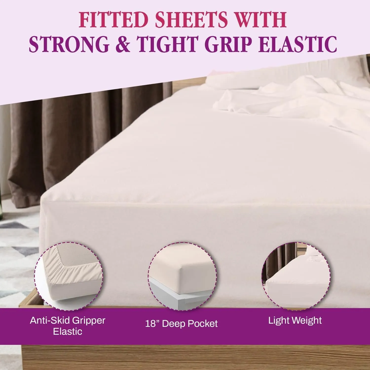 800 Thread Count Egyptian Cotton Queen Size Deep Pocket Fitted Sheet - Blush