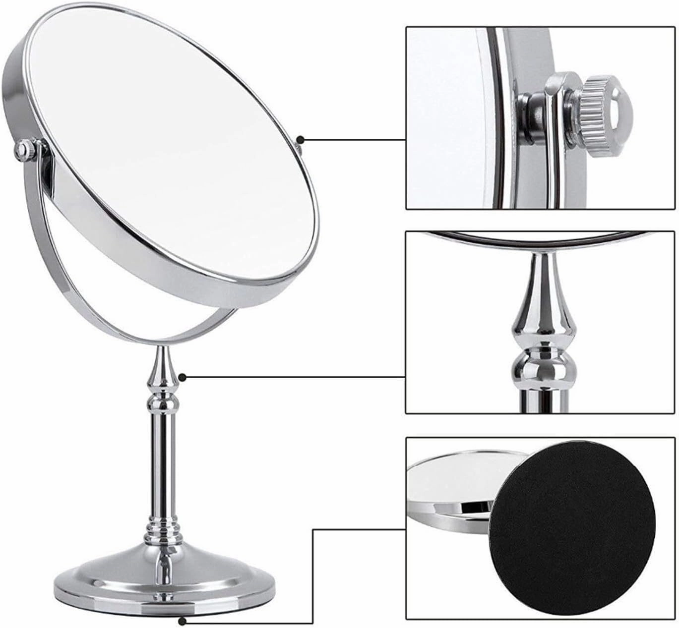 8 Inch Countertop Makeup Mirrors, Standing Double Sided Brass Vanity Mirror with Magnifying, Tabletop 360° Rotation Cosmetic Shaving Mirrors