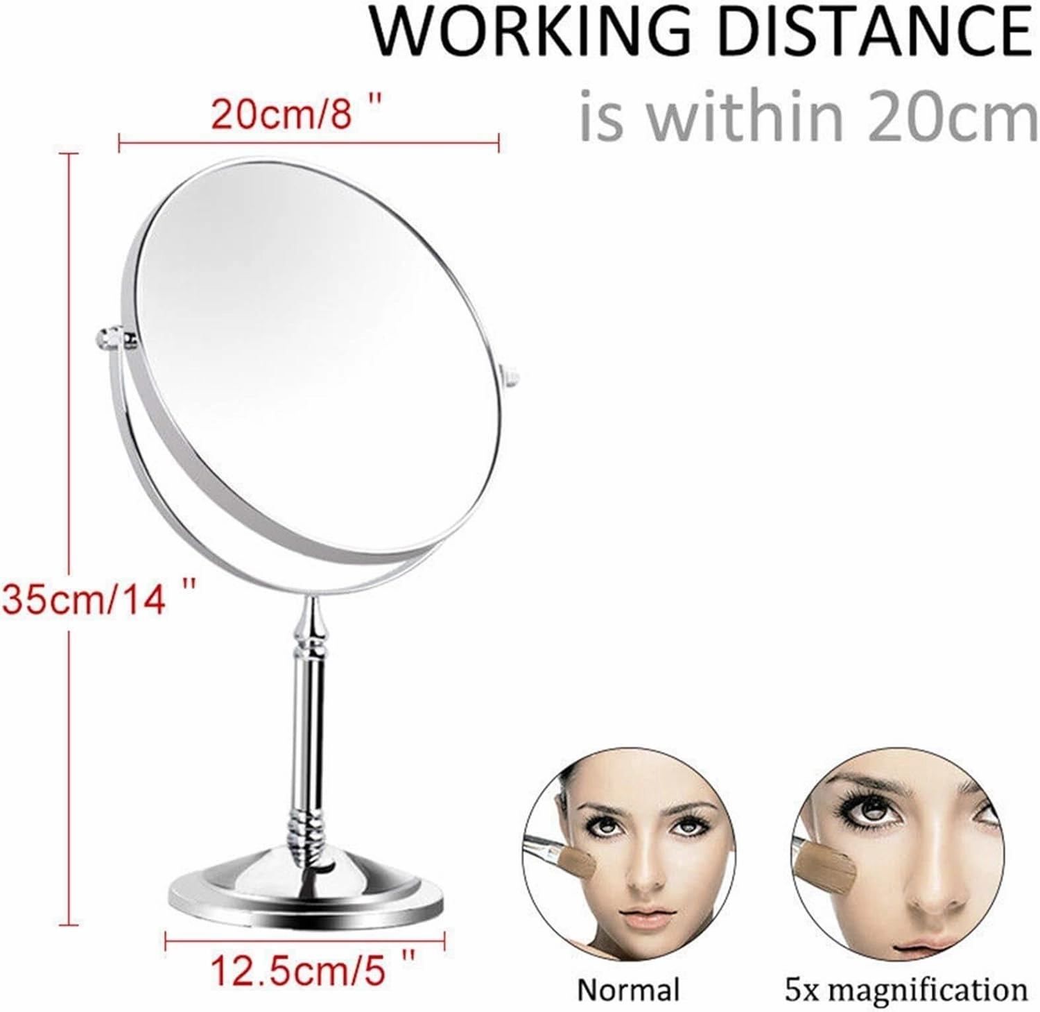 8 Inch Countertop Makeup Mirrors, Standing Double Sided Brass Vanity Mirror with Magnifying, Tabletop 360° Rotation Cosmetic Shaving Mirrors