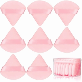 8 Pcs Cotton Powder Puff Face, Triangle Super Soft for Both Dry and Wet Makeup Setting/Concealer/Loose and Body Powder/Foundation/Blush Makeup Sponge Set (Pink)