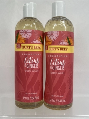 (2) Burt's Bees Energizing Citrus & Ginger Body Wash 98.7% Natural 12oz