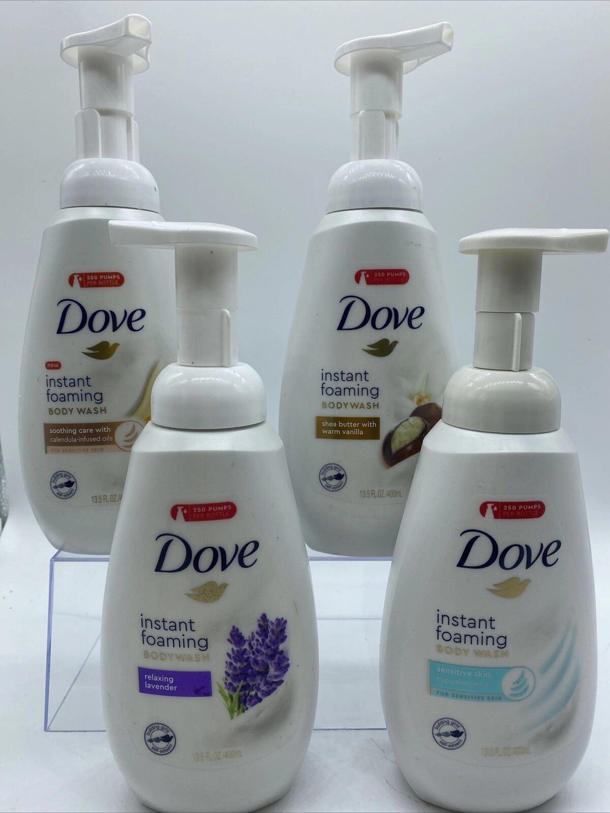 (4) Dove Instant Foaming Body wash Soothing Calendula Lavender Vanilla 13.5oz