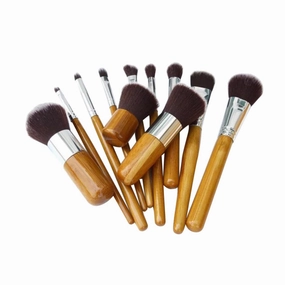 -one 11-piece Makeup Brush Set Bamboo Handle Soft Nylon for Daily Use Face Cheek Eyes Lips