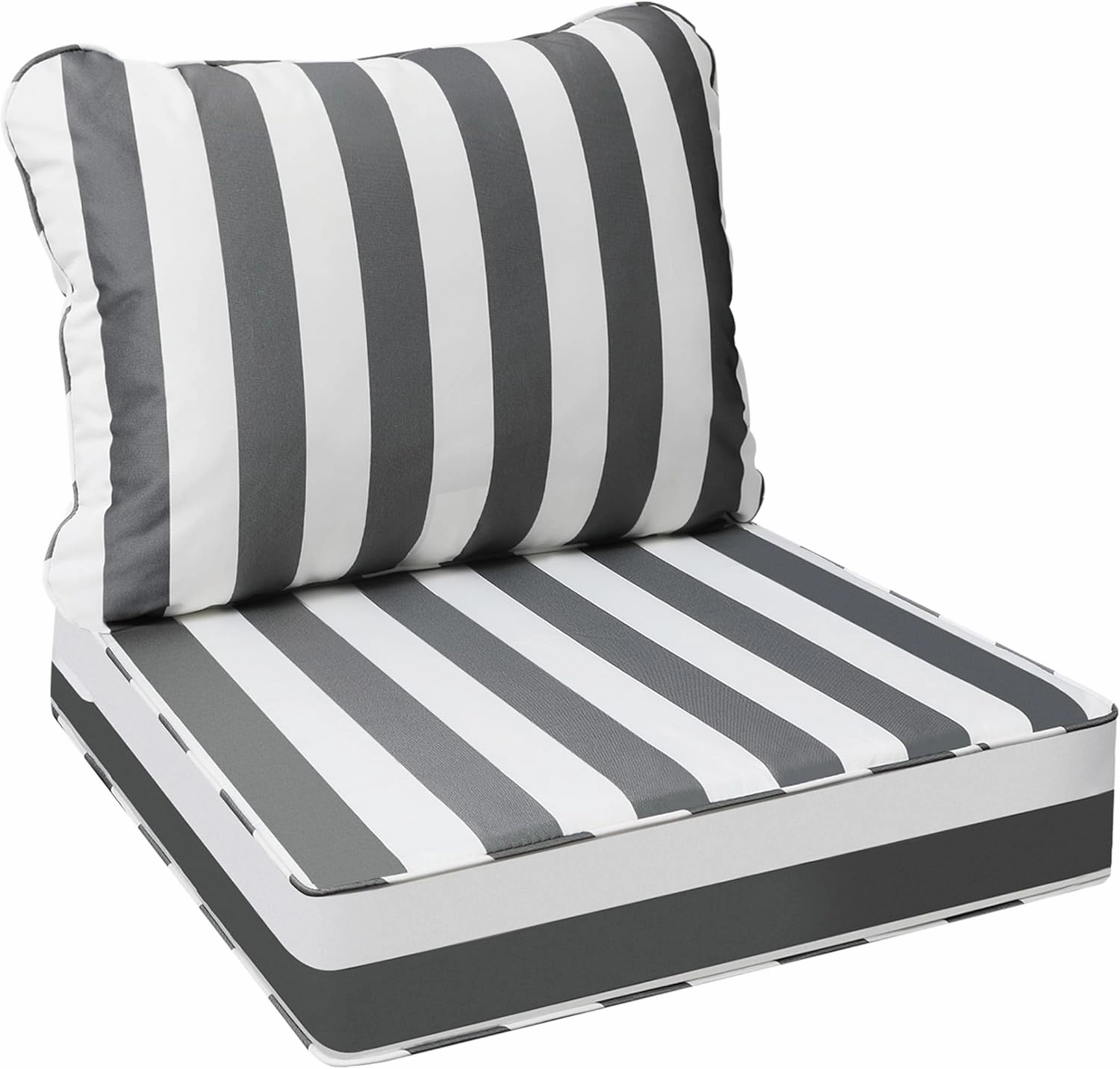 AAAAAcessories Outdoor Deep Seat Cushions, Waterproof, Fade-Resistant Patio Furniture Replacement Cushions, 24" x 24" x 5", Gray Cabana Stripe