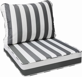 AAAAAcessories Outdoor Deep Seat Cushions, Waterproof, Fade-Resistant Patio Furniture Replacement Cushions, 24" x 24" x 5", Gray Cabana Stripe