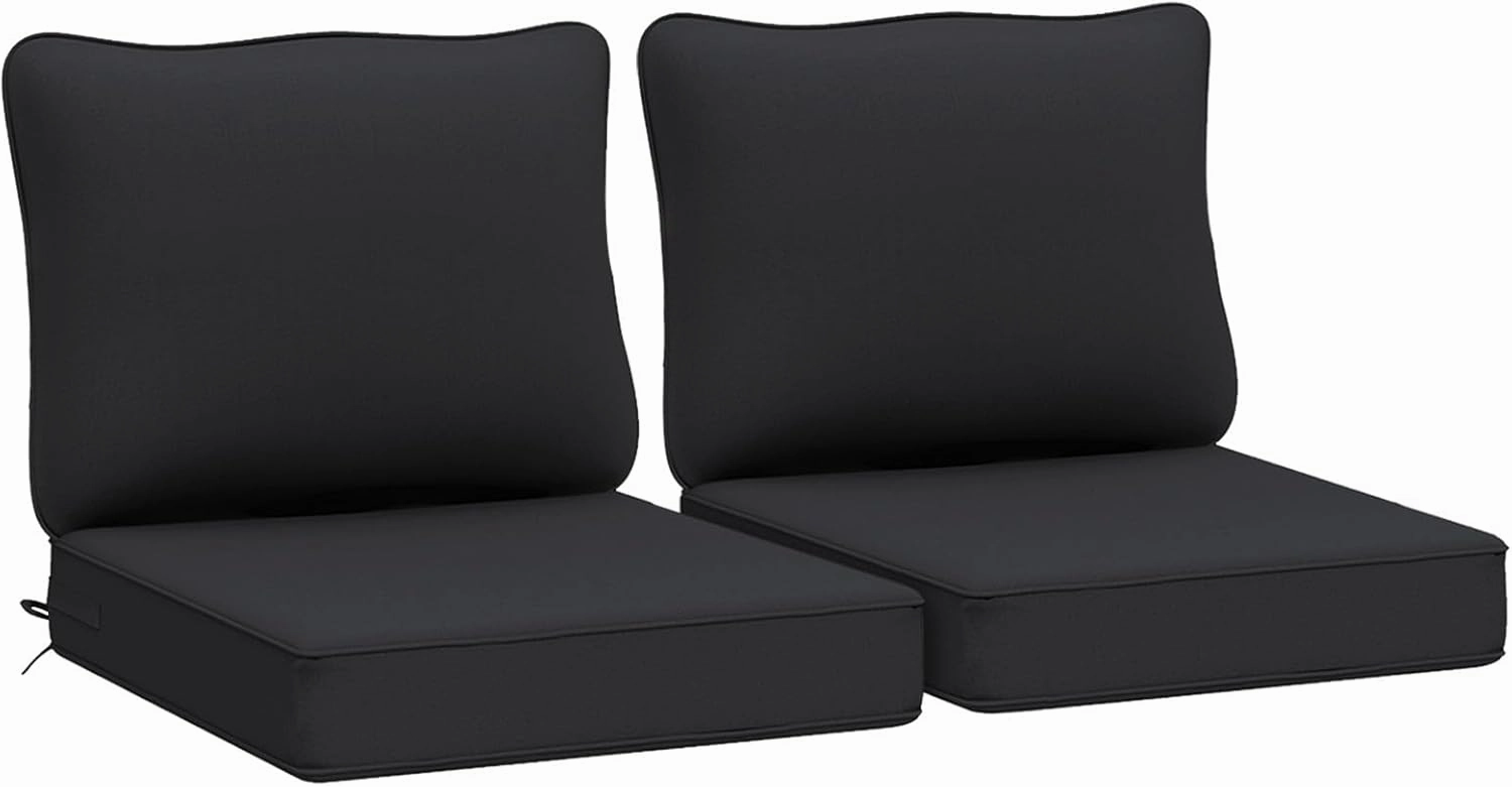 AAAAAcessories Outdoor Deep Seat Cushions, Waterproof, Fade-Resistant Patio Furniture Replacement Cushions, 24" x 24" x 5", Set of 2, Black