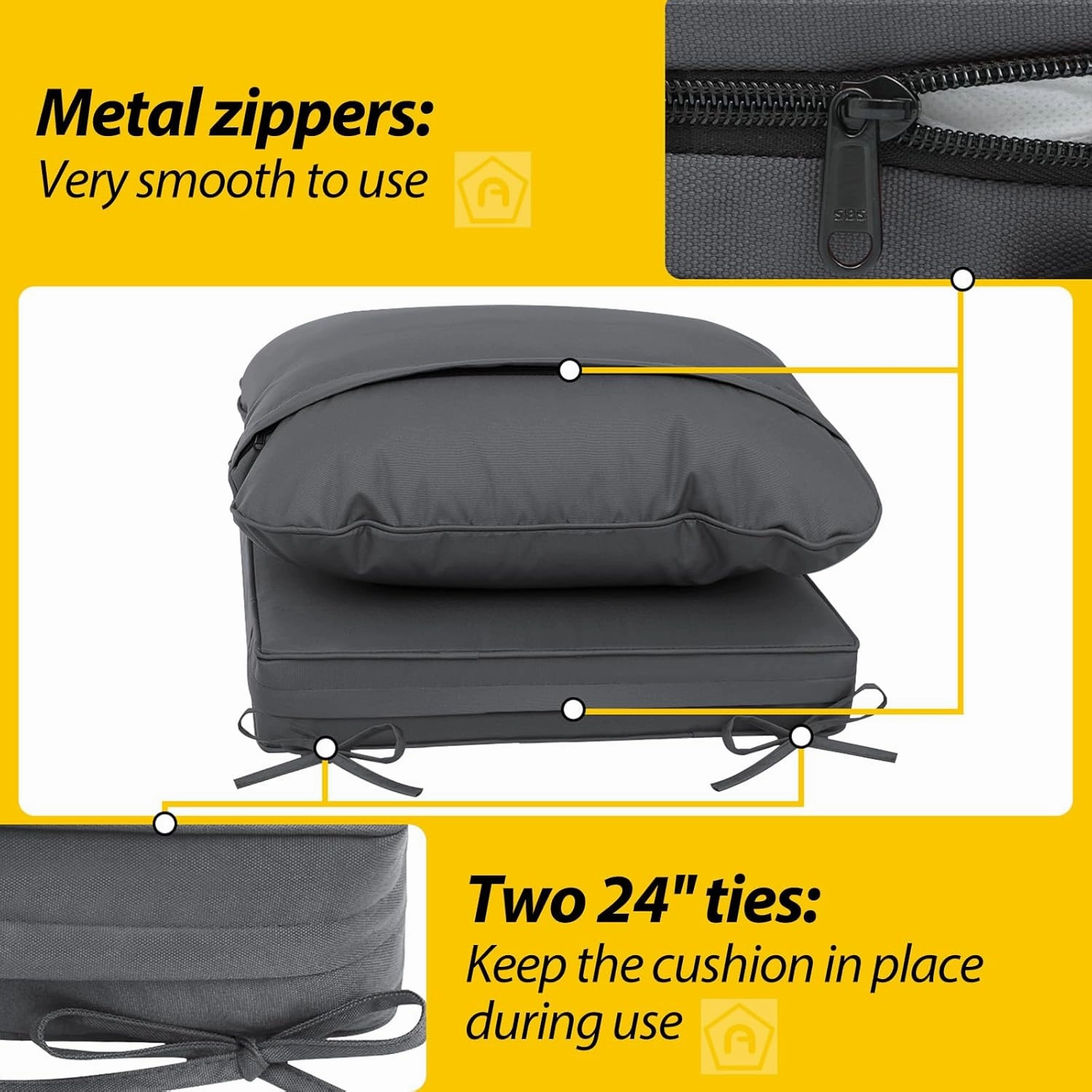 AAAAAcessories Outdoor Deep Seat Cushions, Waterproof, Fade-Resistant Patio Furniture Replacement Cushions, 24" x 24" x 5", Set of 2, Dark Gray