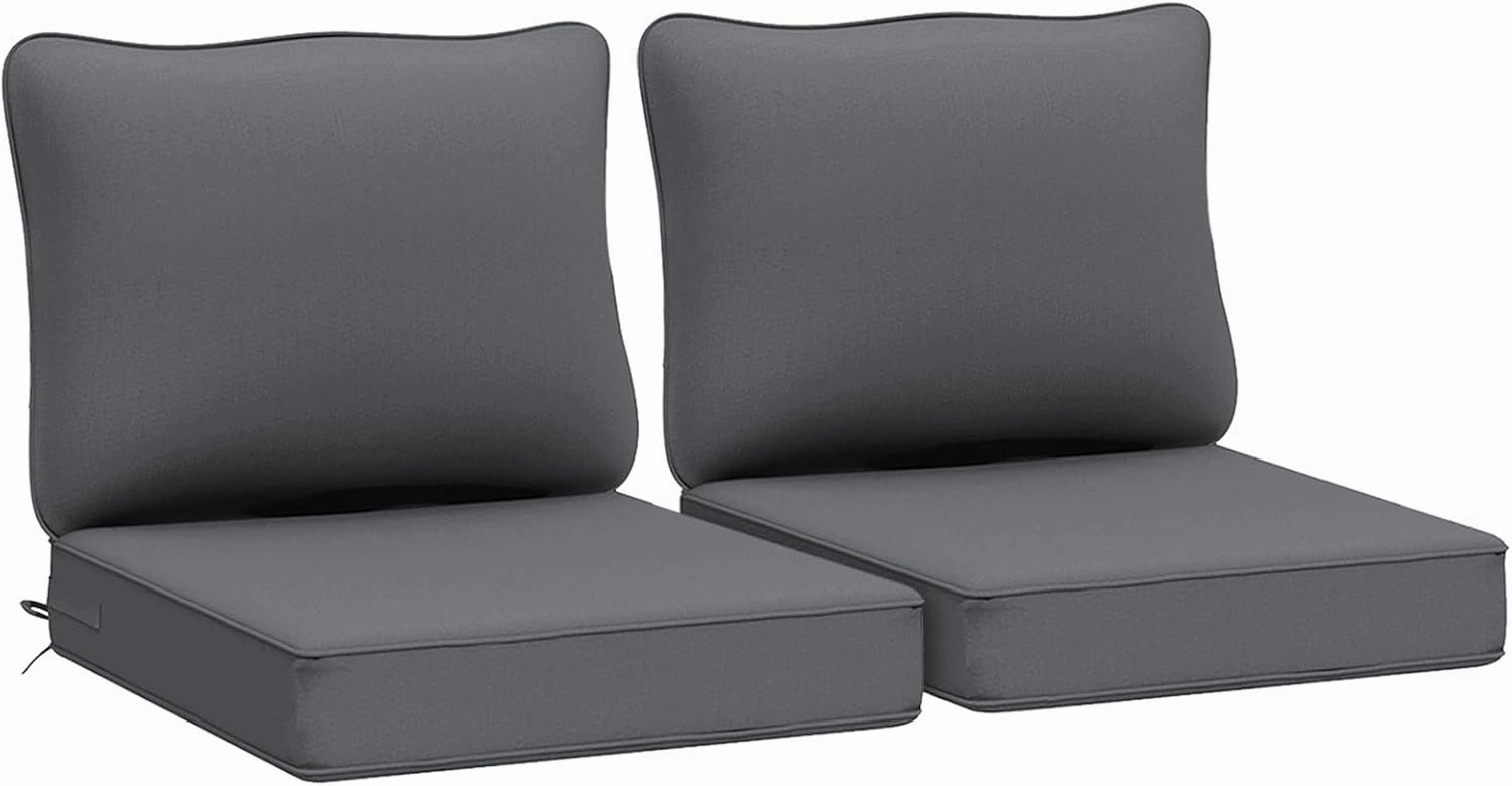 AAAAAcessories Outdoor Deep Seat Cushions, Waterproof, Fade-Resistant Patio Furniture Replacement Cushions, 24" x 24" x 5", Set of 2, Dark Gray