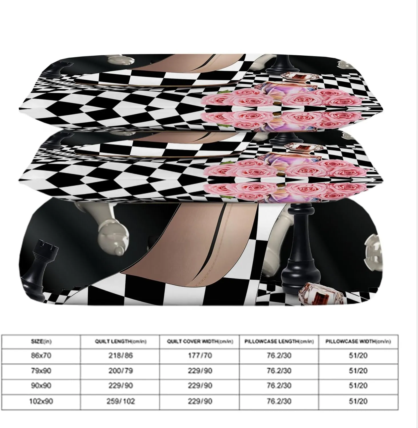 Abstract Modern Art High Heels King Size Duvet Cover Set,Rustic Black White Plaid Makeup Theme High Heels Comforter Cover Sets(1 Duvet Cover 2 Pillowcases)