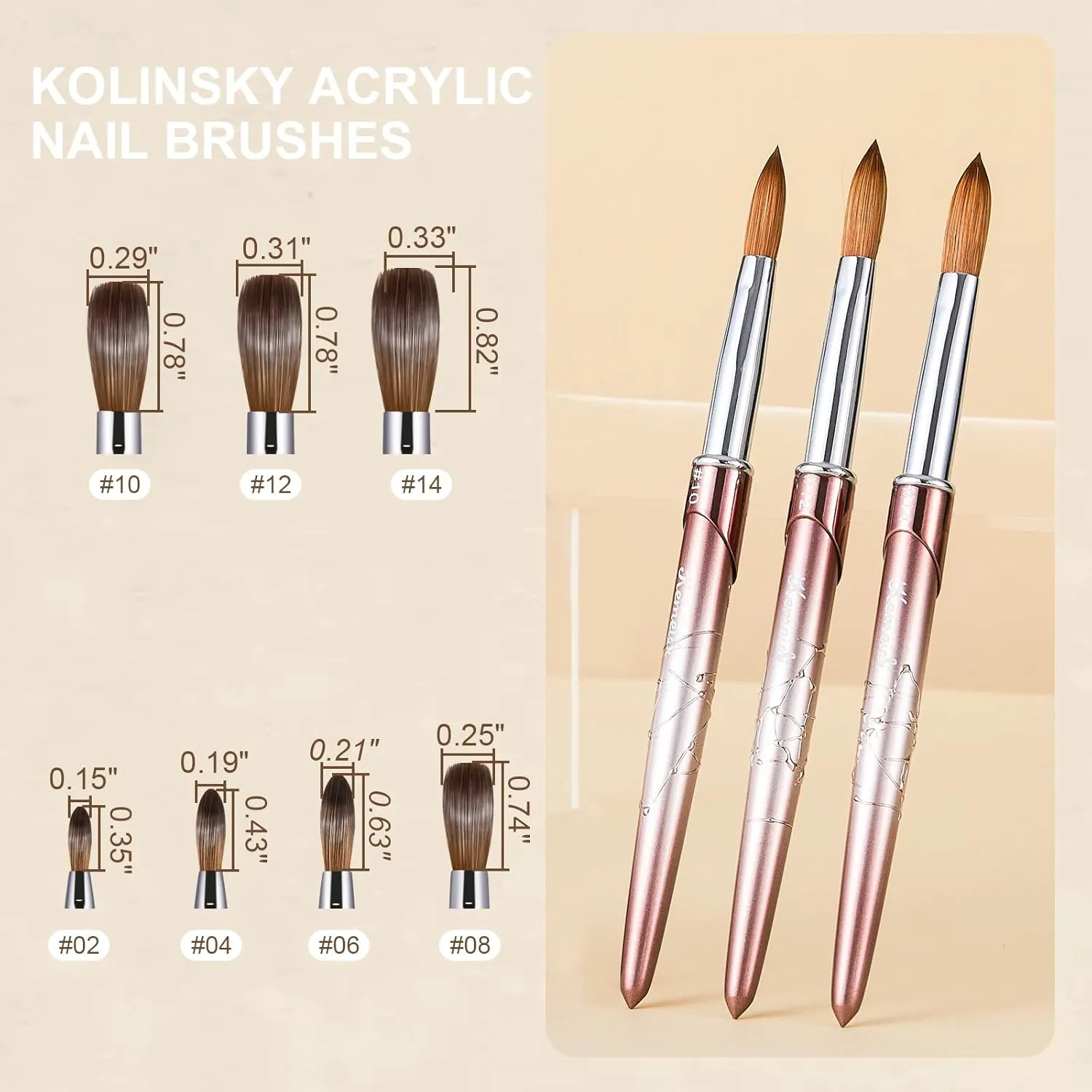Acrylic Nail Brush Size 12,KEMEISI 100% Pure Kolinsky Nail Art Brushes Sturdy Handle Oval Shaped Acrylic Powder Nail Design Tools for Professional Manicure DIY Home Salon (Brown Gradient)