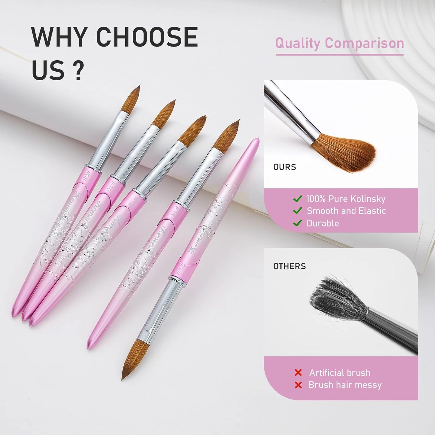 Acrylic Nail Brush Size 12, KEMEISI 100% Pure Kolinsky Nail Art Brushes Sturdy Handle Oval Shaped Acrylic Powder Nail Design Tools for Professional Manicure DIY Home Salon