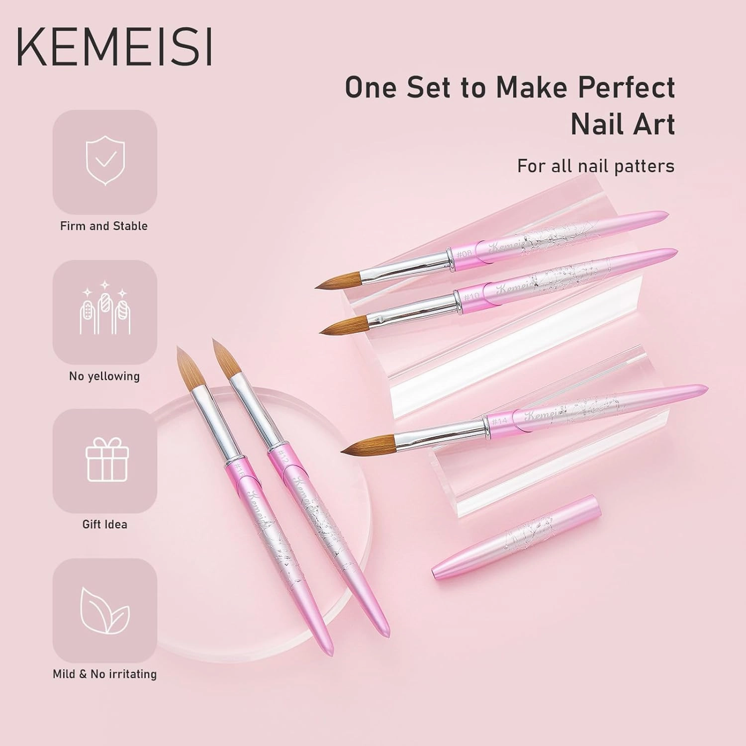Acrylic Nail Brush Size 12, KEMEISI 100% Pure Kolinsky Nail Art Brushes Sturdy Handle Oval Shaped Acrylic Powder Nail Design Tools for Professional Manicure DIY Home Salon