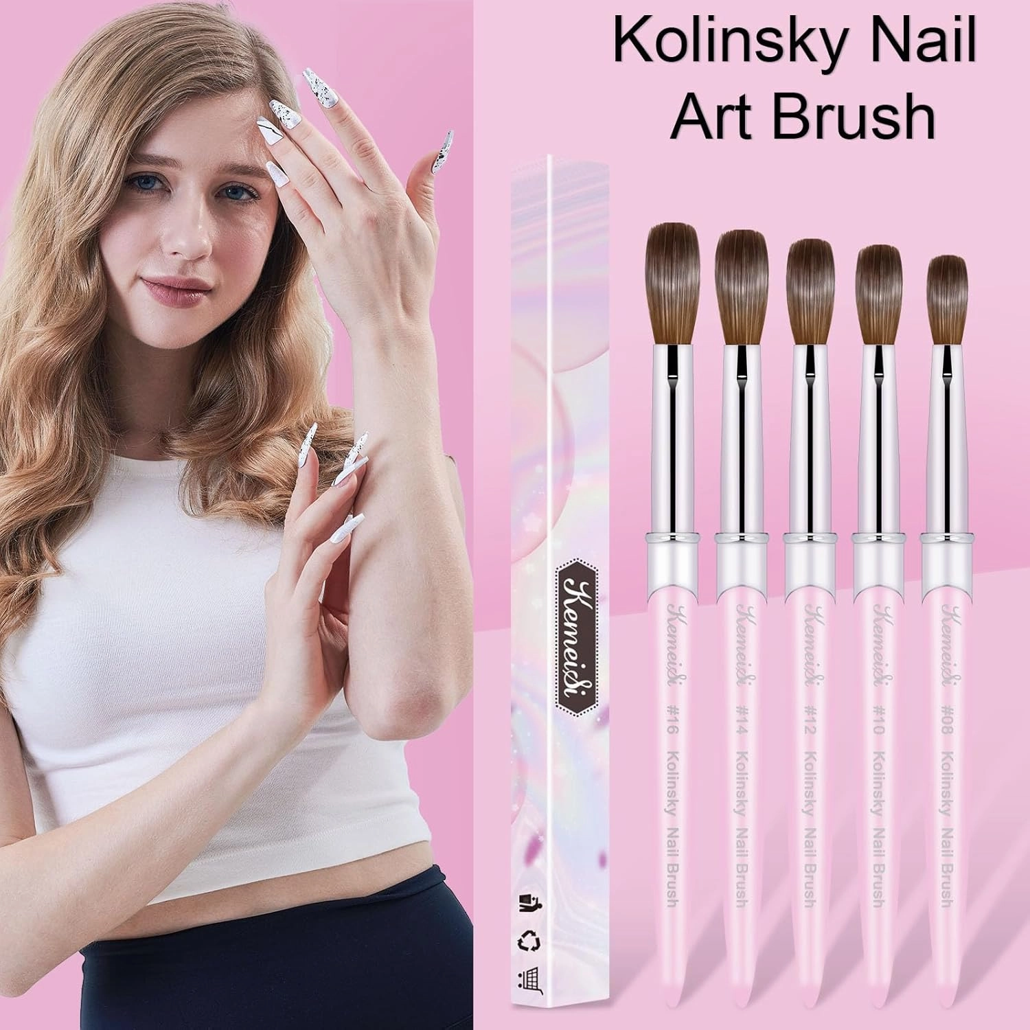 Acrylic Nail Brush Size #12, Kolinsky Art Brushes for Powder Application, Sturdy Handle Oval Shaped Design Tools for Professional Manicure DIY