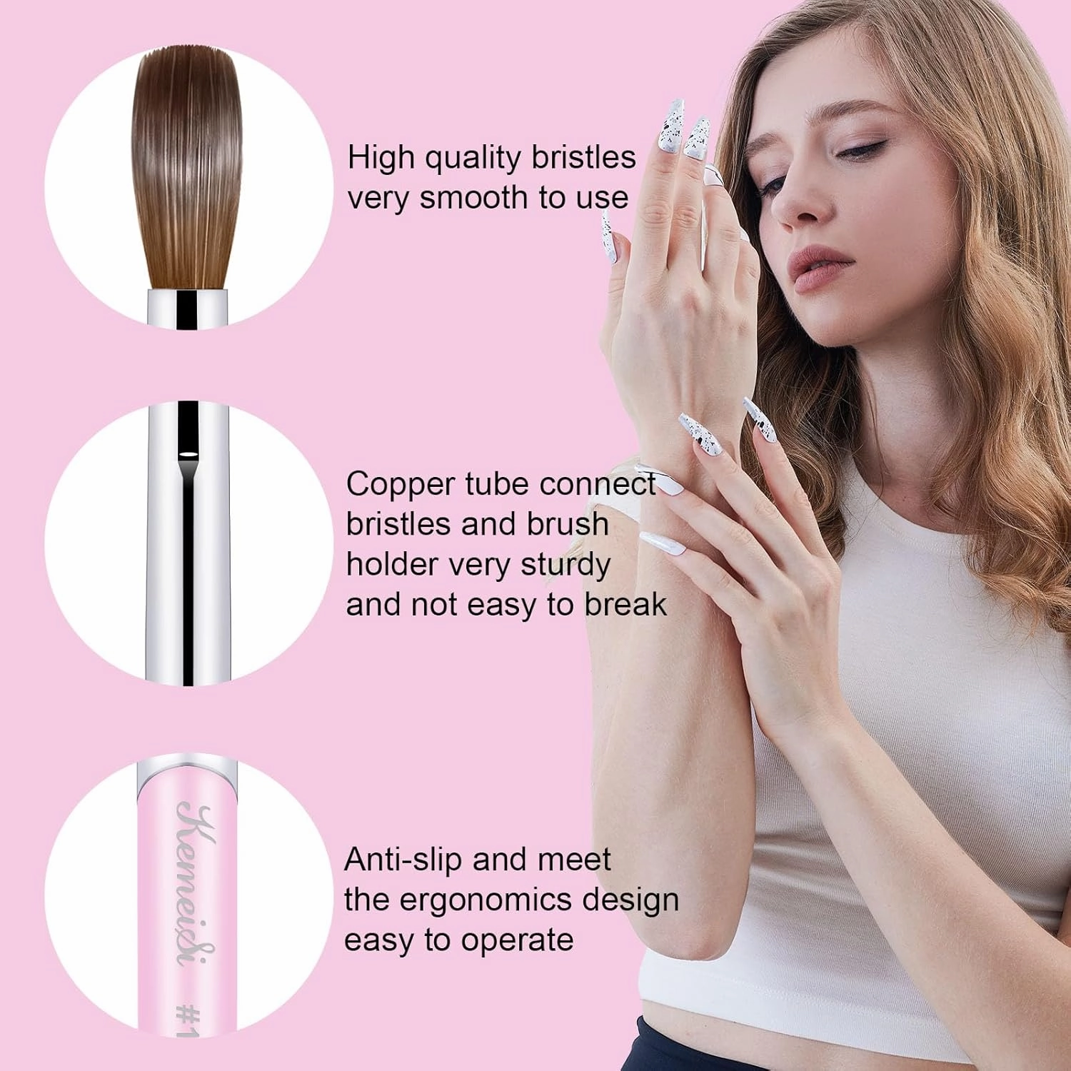 Acrylic Nail Brush Size #12, Kolinsky Art Brushes for Powder Application, Sturdy Handle Oval Shaped Design Tools for Professional Manicure DIY