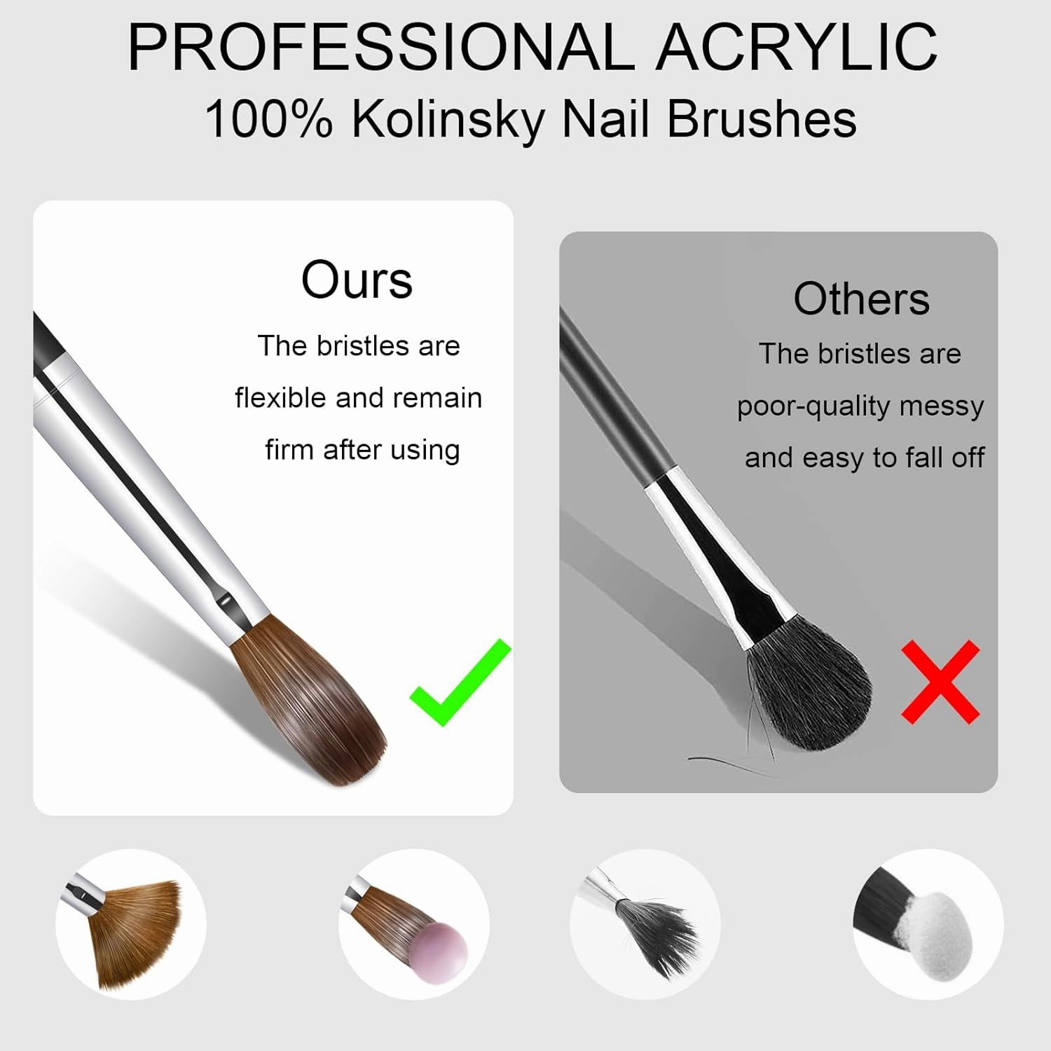 Acrylic Nail Brush Size #12, Kolinsky Nail Art Brushes for Powder Application, Sturdy Handle Oval Shaped DIY Tools for Professional Manicure