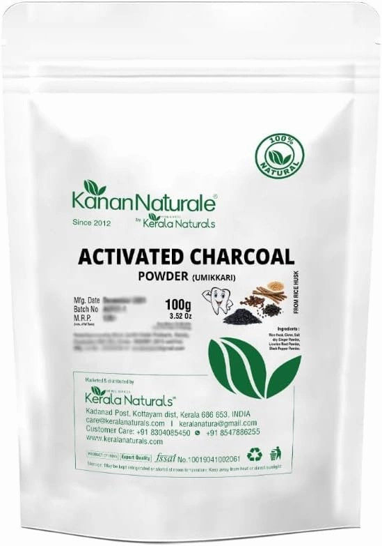 Activated Charcoal from Rice Husk 100gm - for Strong and White Teeth - with The Goodness of Cloves, Black Pepper and Licorice