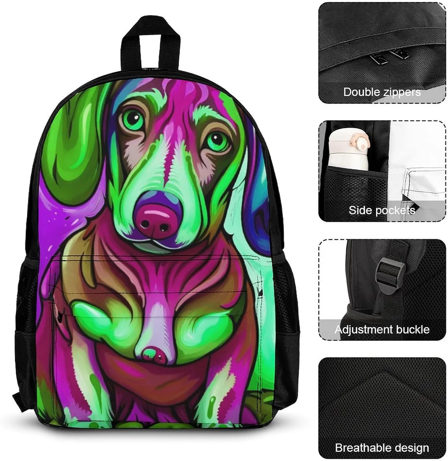 Adults Daypack - Sausage Dog Dachshund Art Bookbag 3 Piece College Daypack Traveling & Camping Backpack, 3 Piece Climbing Shoulder Bag