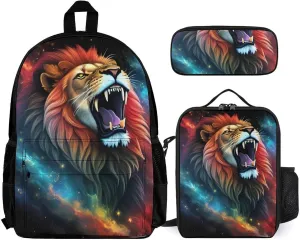 Adults Daypack Sets - Cool Lion Space Universe Surreal Style Art Shoulder Bag 3 Piece College Travel Hiking Backpack, 3 Piece Daypack Climbing Shoulder Bag