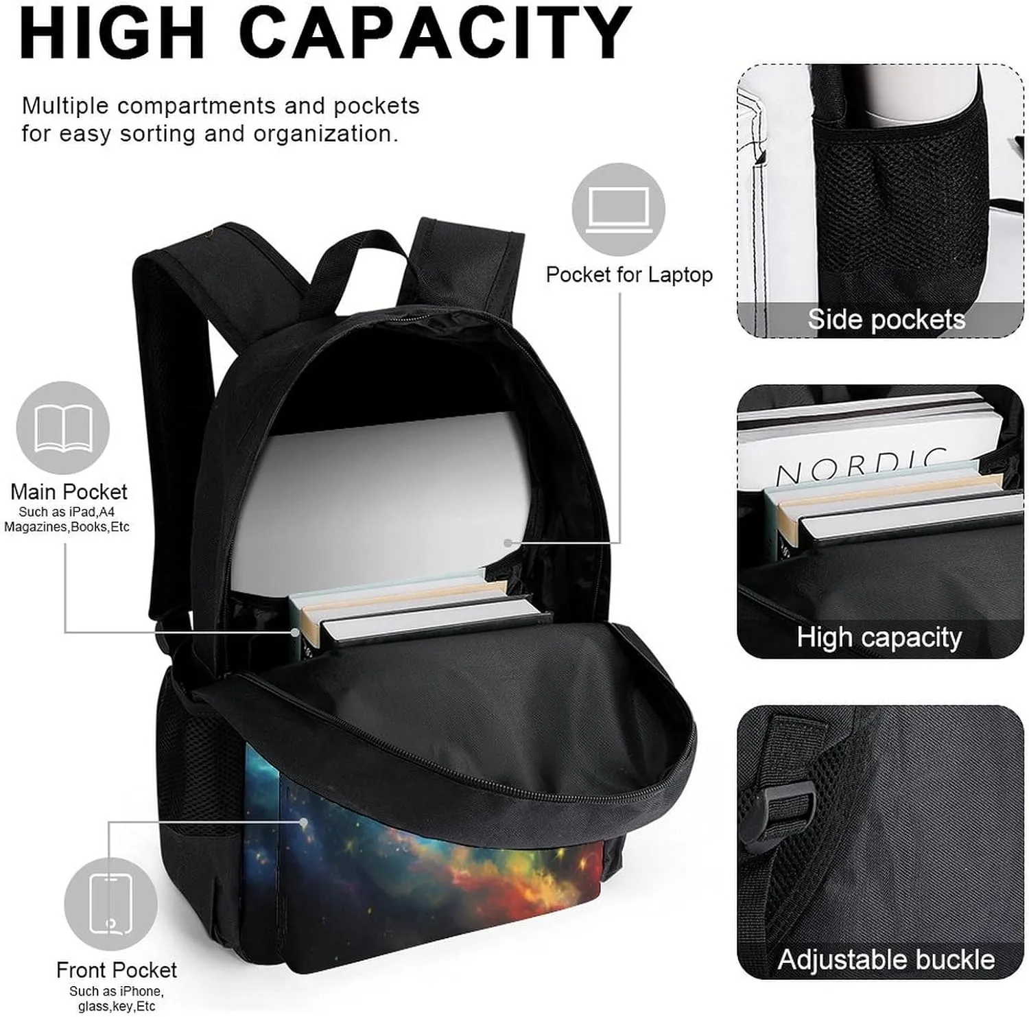 Adults Daypack Sets - Cool Lion Space Universe Surreal Style Art Shoulder Bag 3 Piece College Travel Hiking Backpack, 3 Piece Daypack Climbing Shoulder Bag