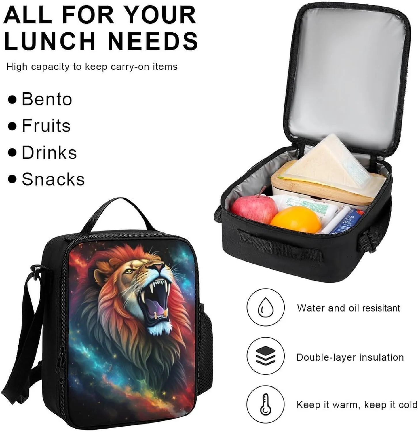 Adults Daypack Sets - Cool Lion Space Universe Surreal Style Art Shoulder Bag 3 Piece College Travel Hiking Backpack, 3 Piece Daypack Climbing Shoulder Bag