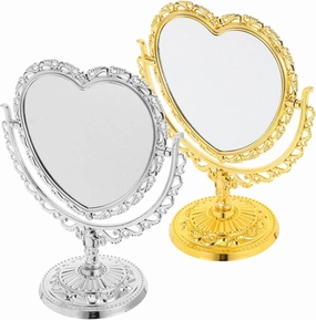 Alipis 2pcs Vintage Heart Shaped Vanity Makeup Mirror Dual Sided Rotating Tabletop Mirror for Bedroom and Bathroom Compact and Portable Design for Travel and Home Decor