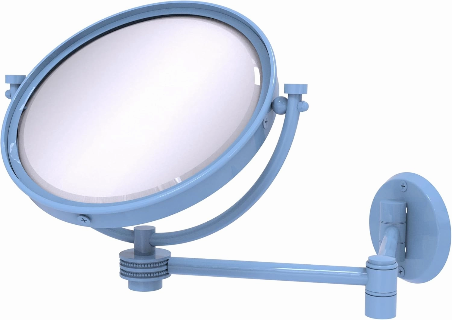 Allied Brass WM-6D/2X-FTB 8 Inch Wall Mounted Extending Make-Up Mirror 2X Magnification with Dotted Accent, Flat Troll Blue