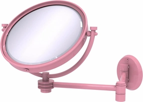 Allied Brass WM-6D/2X-PNK 8 Inch Wall Mounted Extending Make-Up Mirror 2X Magnification with Dotted Accent, Pink