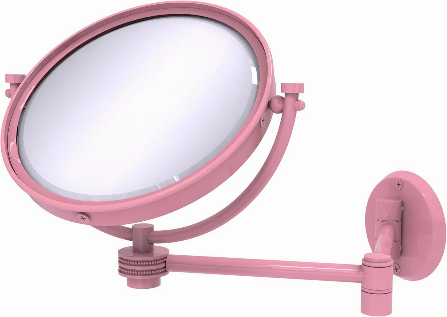 Allied Brass WM-6D/2X-PNK 8 Inch Wall Mounted Extending Make-Up Mirror 2X Magnification with Dotted Accent, Pink