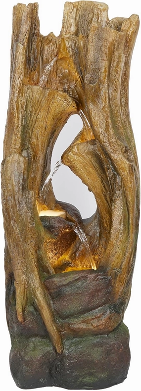 Alpine Corporation TZL392 40" Cascading Tree Trunks Waterfall Fountain with LED Lights, Outdoor Floor Water Feature with Rustic Natural Wood Look, Garden, Patio, Lawn & Backyard Decor, Brown