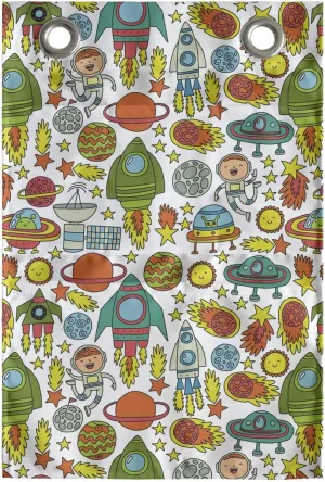 Ambesonne Outer Space Hanging Pocket Organizer, Cartoon Style Pattern of Rockets Astronaut Comets and Planets Print, Printed Polyester Storage Bag with Pockets, 14" x 20", White Multicolor